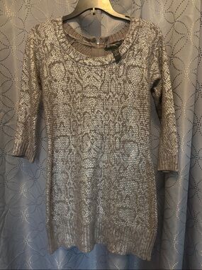 INC International Concepts Metallic Silver Cable Knit Long Sleeve Dress